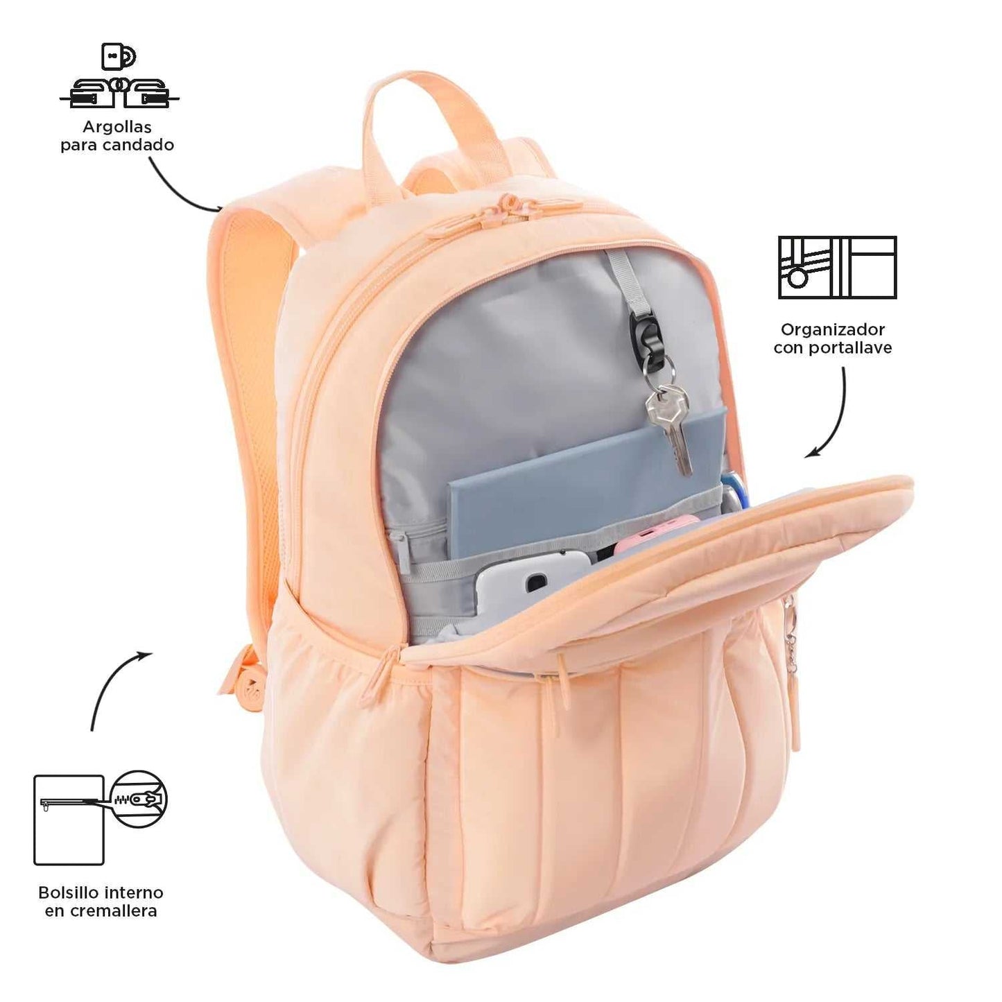 Morral Universitario Porta PC 14" Plaine Durazno Mujer - Mundobags