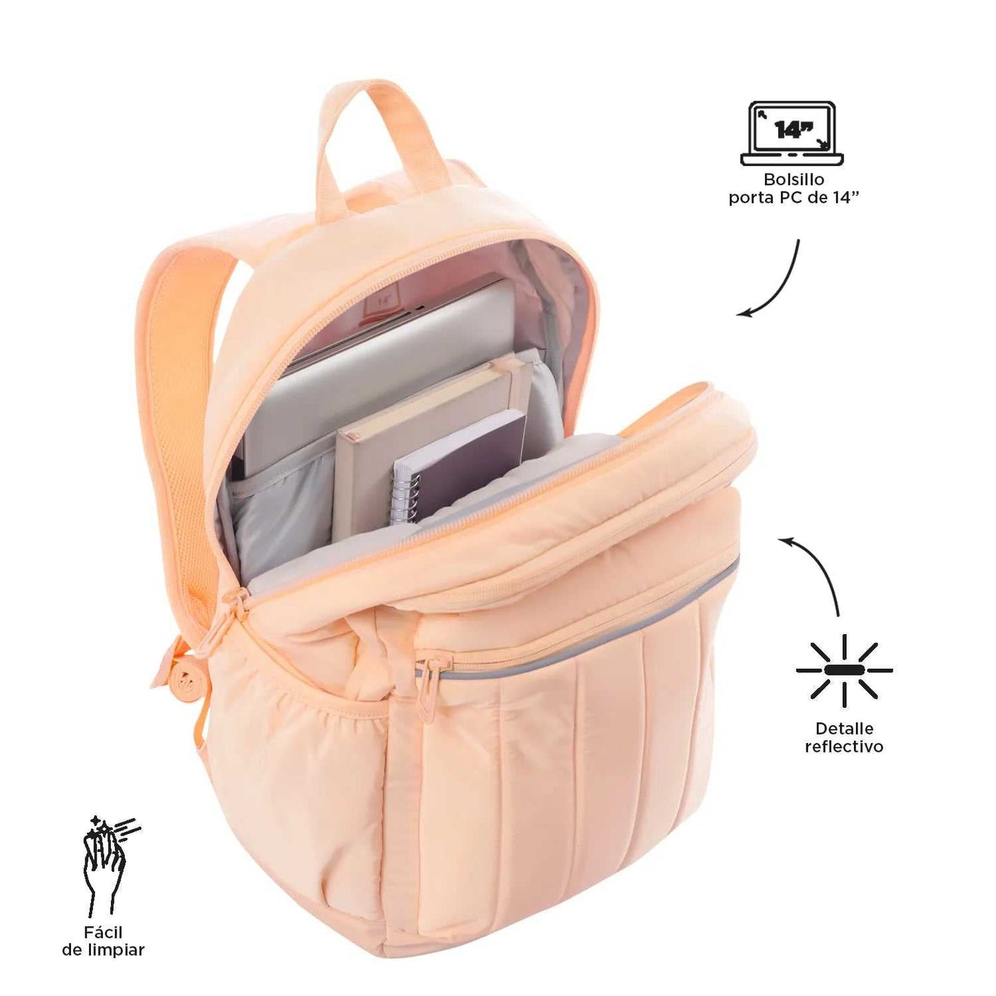 Morral Universitario Porta PC 14" Plaine Durazno Mujer - Mundobags