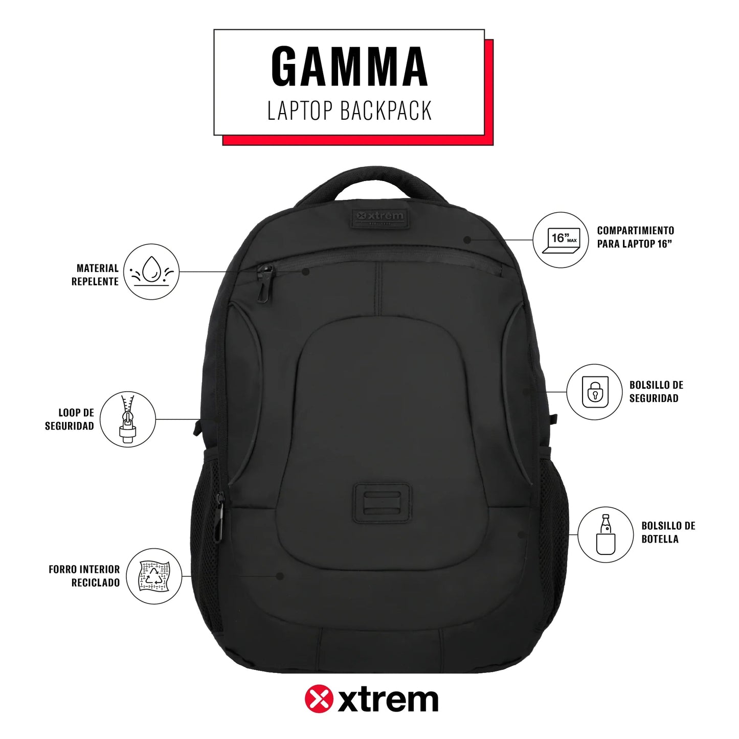 Morral para laptop 16" Gamma negro - Mundobags